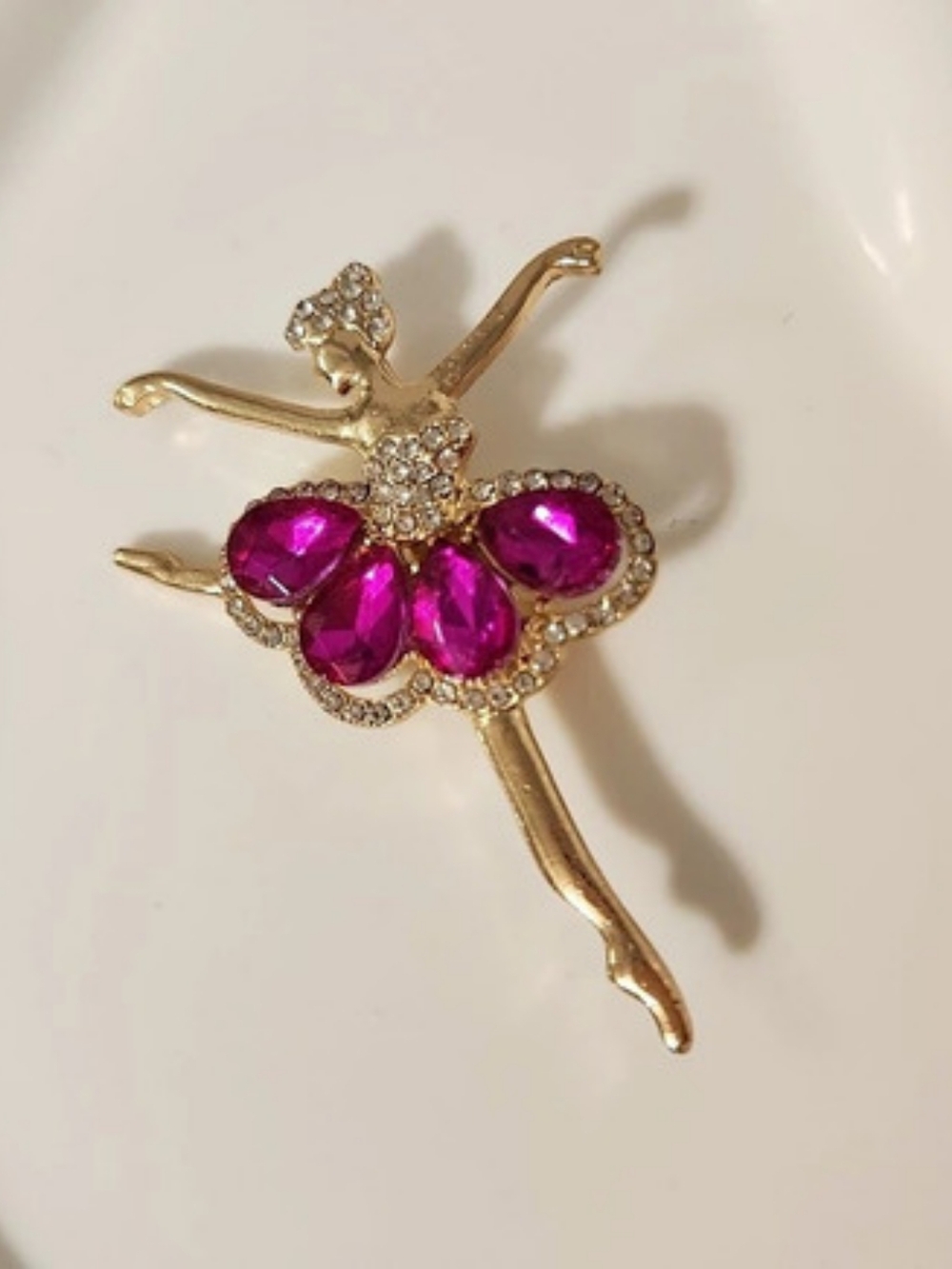 Ballerina Brooch in Gold & Pink Like New